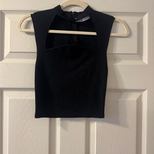 Zara Black Sleeveless Crop Tank with Mandarin Collar